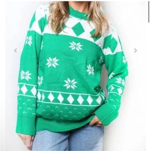 Green and White Fair Isle Sweater